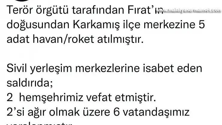 Gaziantep'e roketli saldırıda 2 kişi öldü, 6 kişi yaralandı