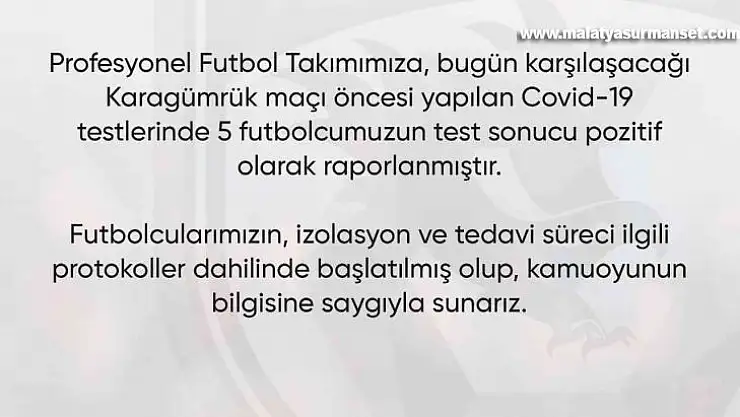 Gaziantep FK'da 5 pozitif vaka