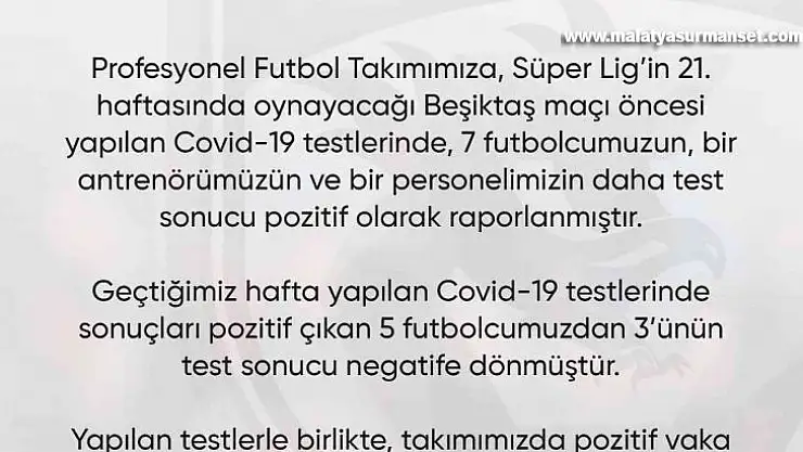Gaziantep FK'da 7 futbolcunun test sonucu pozitif çıktı