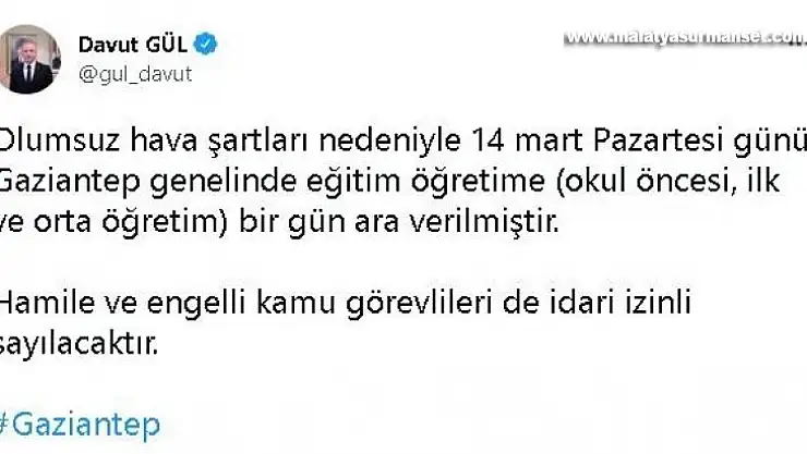 Gaziantep'te okullara kar tatili