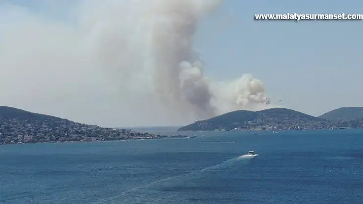 Heybeliadaki orman yangını havadan görüntülendi