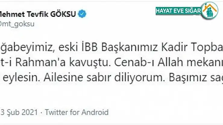 İstanbul Büyükşehir Belediyesi eski Başkanı Kadir Topbaş, hayatını kaybetti