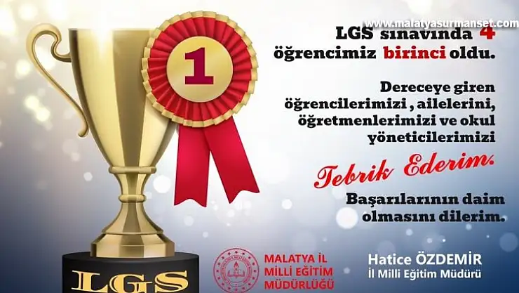 LGS'de Malatya'dan 4 öğrenci birinci