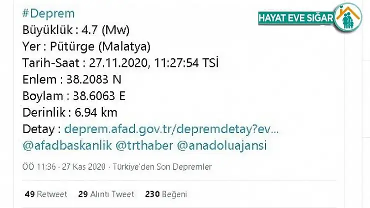 Malatya 4.7 ile sallandı