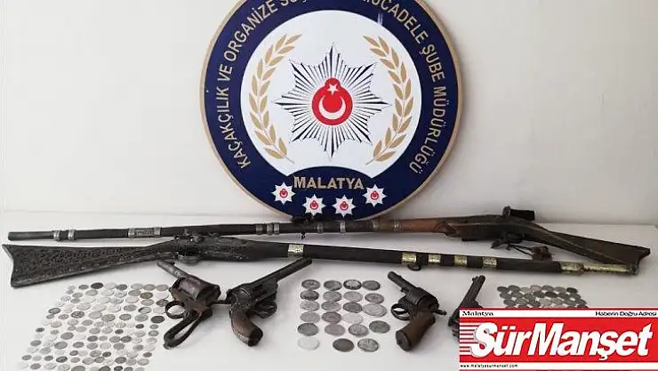 Malatya'da 254 adet tarihi sikke ve kaçak içki ele geçirildi