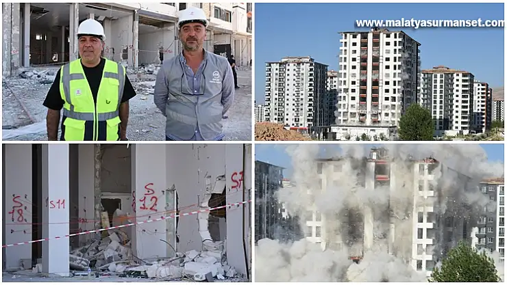 Malatya'da ağır hasarlı 12 katlı bina patlayıcı yardımıyla yıkıldı