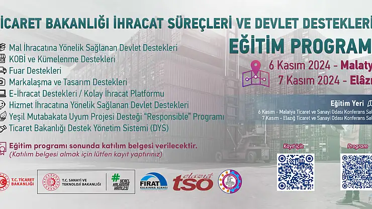 Malatya'da İhracat Süreçleri ve Devlet Destekleri eğitim programı yapılacak