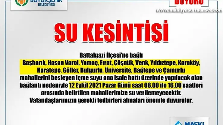 Malatya'da su kesintileri uygulanacak