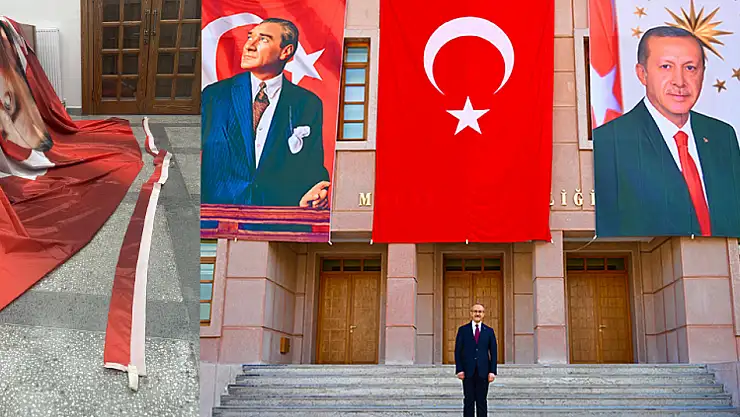 Malatya Valiliği'nde Atatürk posteri rüzgârda yırtıldı yenisi asıldı