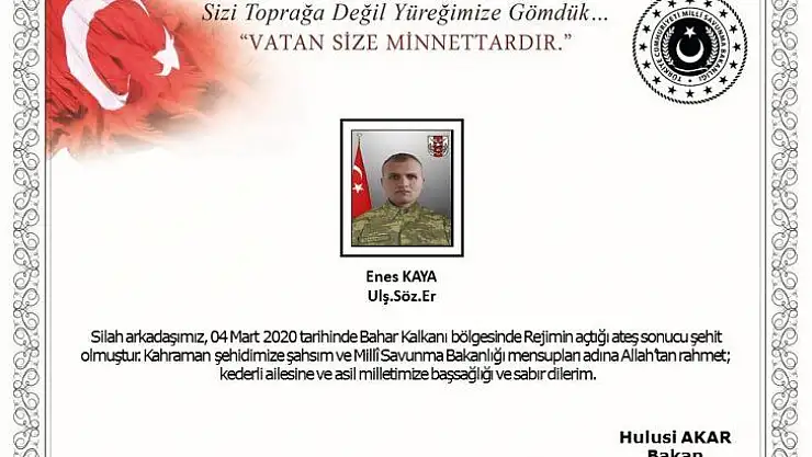 MSB: 'Bahar Kalkanı bölgesinde 2 asker şehit oldu, 3 asker yaralandı'