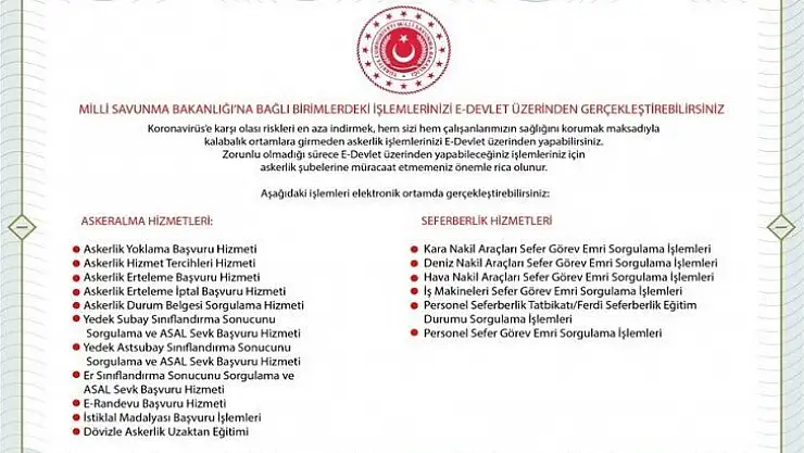 MSB bakanlığa bağlı işlemleri e-Devlet'e taşıdı