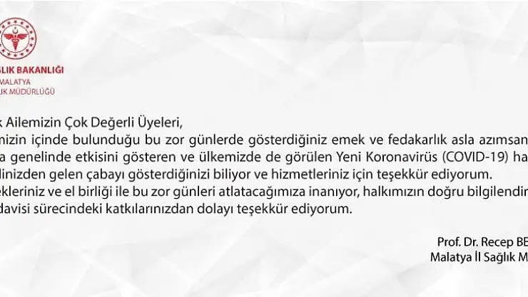 Müdür Bentli'den korona virüs teşekkürü