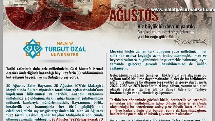 Rektör Karabulut'tan 30 Ağustos mesajı