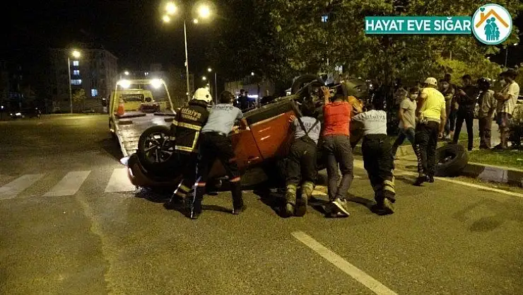 Takla atan araçtan burnu kanamadan çıktı