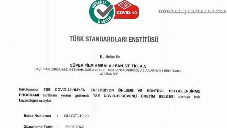 TSE Covıd-19 güvenli üretim belgesi