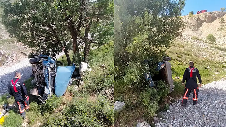 Uçuruma Yuvarlanan Otomobildeki 2 Kişi Ağır Yaralandı