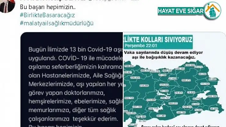 Vaka sayısı en çok azalan illerden biri olan Malatya'da aşı daveti