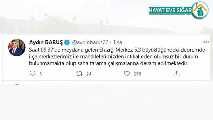 Vali Baruş Depremle ilgili olumsuzluk yok