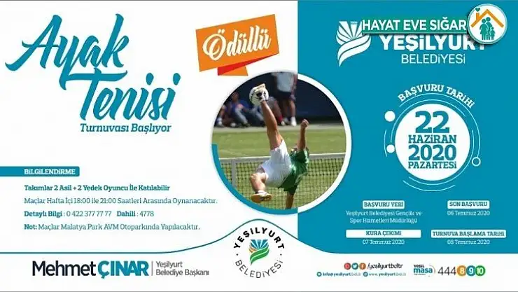 Yeşilyurt Belediyesi, ayak tenisi turnuvasıyla sporseverlerle buluşacak