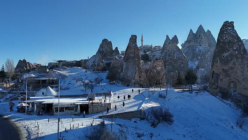Karlı Kapadokya havadan görüntülendi
