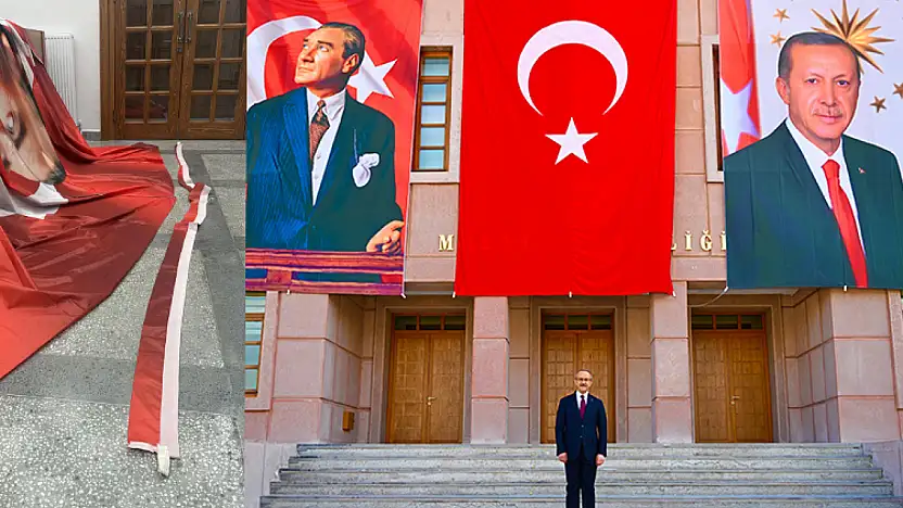 Malatya Valiliği'nde Atatürk posteri rüzgârda yırtıldı yenisi asıldı
