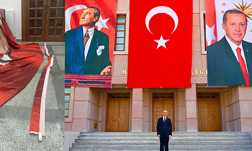 Malatya Valiliği'nde Atatürk posteri rüzgârda yırtıldı yenisi asıldı